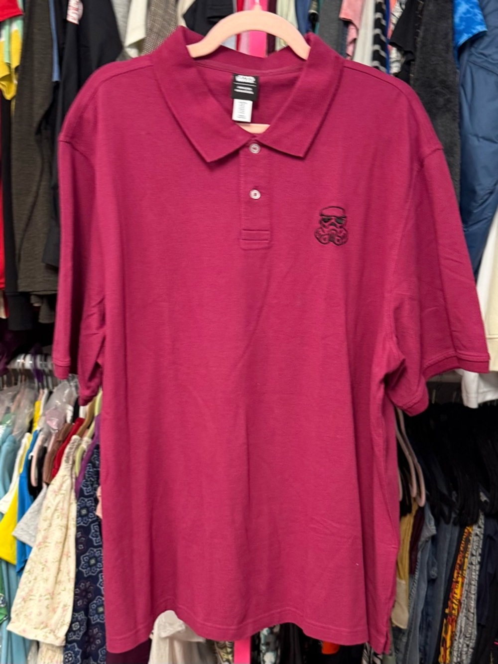 Star Wars men’s polo shirt solid burgundy embroidered stormtrooper cotton new